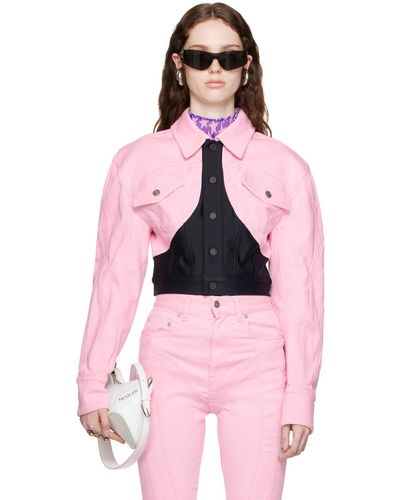 Mugler Pink & Black Panelled Denim Jacket