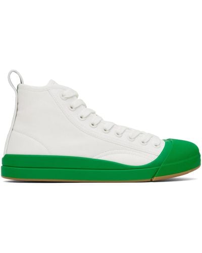 Bottega Veneta White & Green Vulcan Sneakers