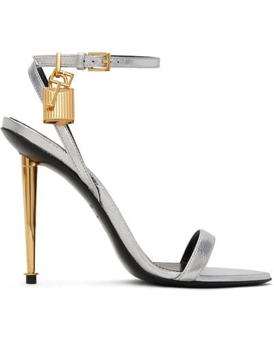 Tom Ford Silver Padlock Pointy Naked Heeled Sandals - Metallic