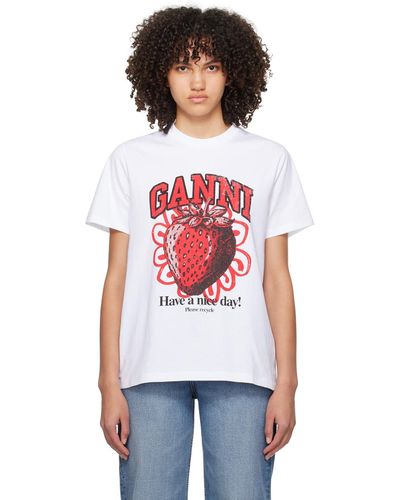 Ganni T-shirt à logo imprimé - Blanc