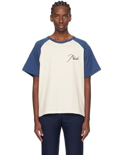 Rhude ホワイト&ブルー ラグランtシャツ