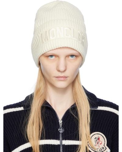 Moncler White Embroidered Beanie - Blue