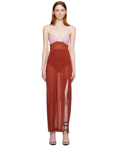Nensi Dojaka Pink & Red Sheer Maxi Dress