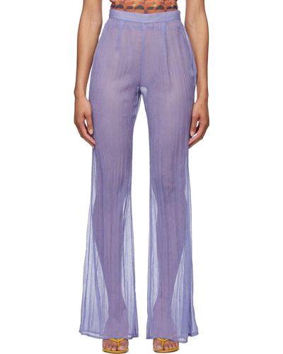 Priscavera Purple Chiffon Fitted Flared Lounge Pants