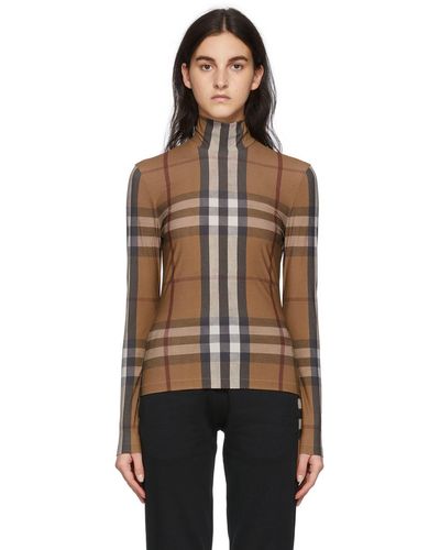 Burberry Brown Stretch Jersey Turtleneck Top - Black