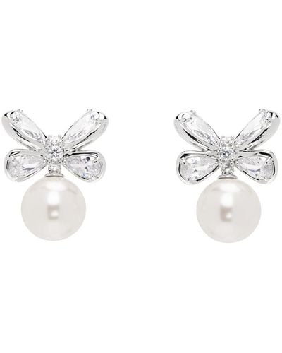 ShuShu/Tong Silver Butterfly Flower Pearl Stud Earrings - Black