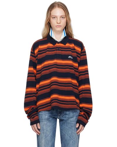 Martine Rose Navy & Orange Striped Long Sleeve Polo - Red
