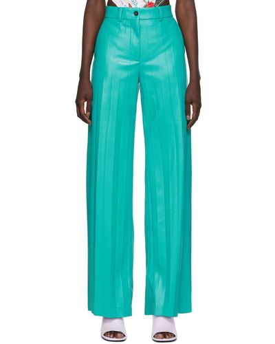 MSGM Pleated Faux-leather Pants - Blue