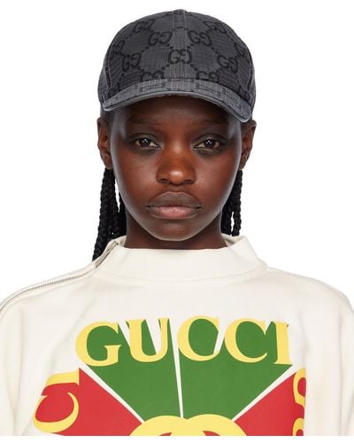 Gucci Monogram-pattern Gridded Woven Cap - Grey
