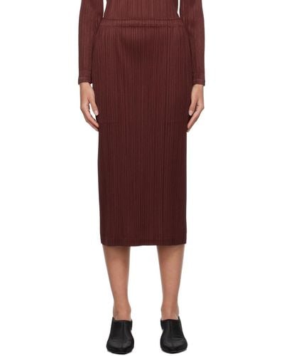 Pleats Please Issey Miyake Burgundy Monthly Colors October Maxi Skirt - Red