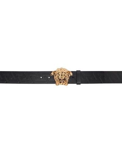 Versace 'La Medusa Greca' Leather Belt - Black