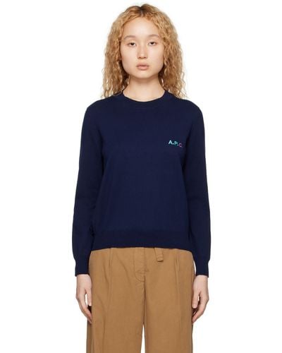 A.P.C. ネイビー ロゴ刺繍 セーター - ブルー