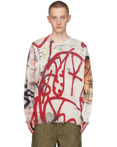 R13 Off-white Oversized Sweater - Red