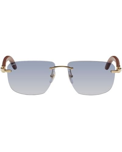 Cartier Brown & Gold Rectangular Sunglasses - Black