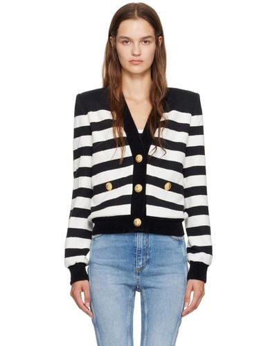 Balmain Cardigan noir et blanc à rayures