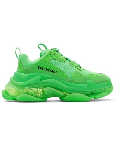 Balenciaga Men's Triple S Mesh & Leather Clear-sole Trainers - Green