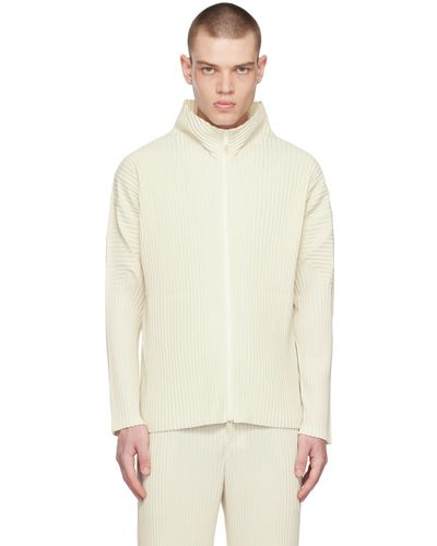 Homme Plissé Issey Miyake Homme Plissé Issey Miyake White Colour Pleats Track Jacket - Natural