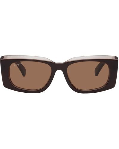 Ferragamo Lunettes de soleil rectangulaires brunes - Noir