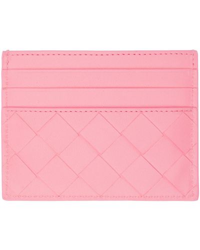 Bottega Veneta Porte-cartes rose tissé façon intrecciato