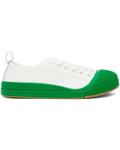 Bottega Veneta White Vulcan Sneakers - Green