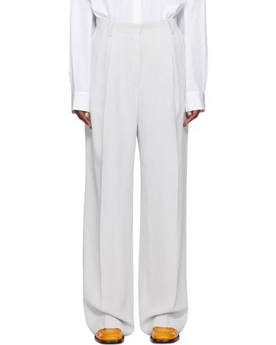 Dries Van Noten Grey Loose Fit Trousers - White