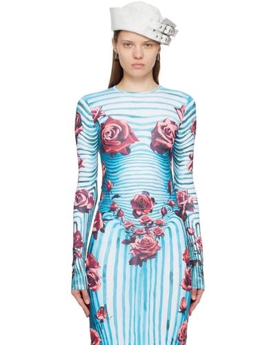 Jean Paul Gaultier ブルー&レッド Flower Body Morphing 長袖tシャツ