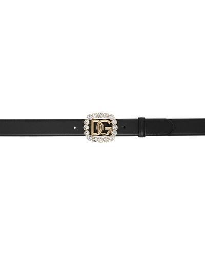 Dolce & Gabbana Ceinture noire à ferrure à logo en verre taillé