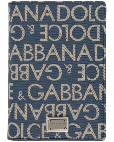 Dolce & Gabbana Étui pour passeport bleu en canevas enduit à motif en tissu jacquard