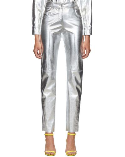 MSGM Silver Faux-leather Trousers - Metallic