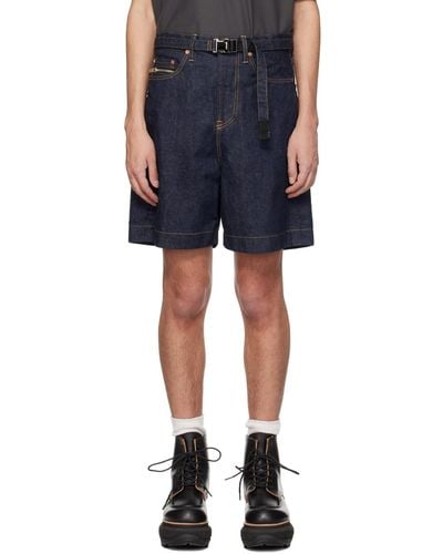 Sacai Indigo Belted Denim Shorts - Blue