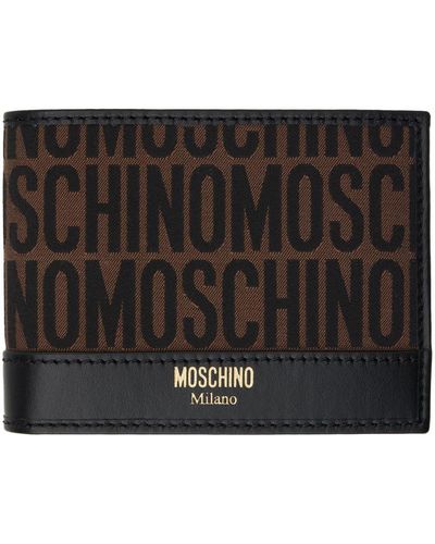Moschino Portefeuille brun à logos en tissu jacquard - Noir