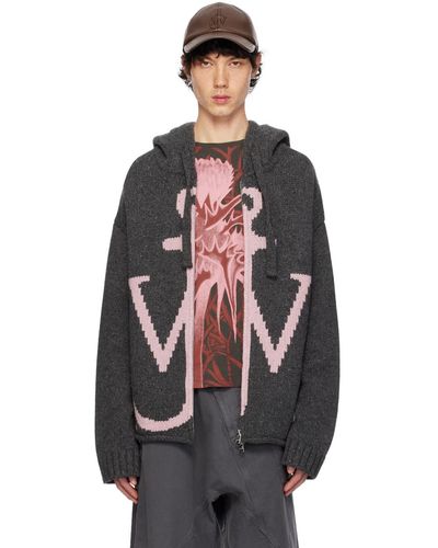 JW Anderson Pull à capuche gris à logo - Noir