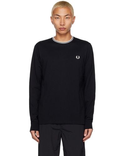 Fred Perry Black Crewneck Long Sleeve T-shirt