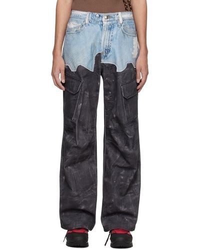 ANDERSSON BELL Printed Denim Cargo Trousers - Black