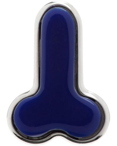 JW Anderson Silver & Blue Penis Stud Single Earring