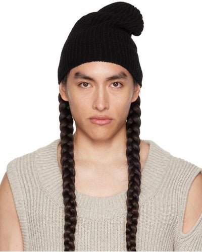 Rick Owens Black Ribbed Beanie