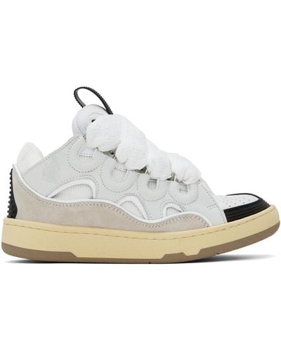 Lanvin White & Grey Leather Curb Sneakers