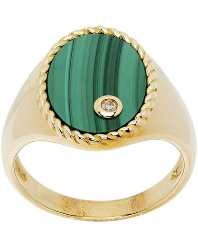 Yvonne Léon Chevaliere Ovale Malachite Ring - Metallic