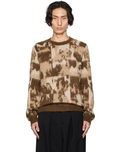 Helmut Lang Pull brun clair à motif graphique en tricot jacquard - Multicolore