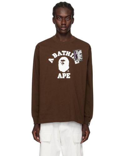 A Bathing Ape Mad Face University Long Sleeve T-shirt - Brown