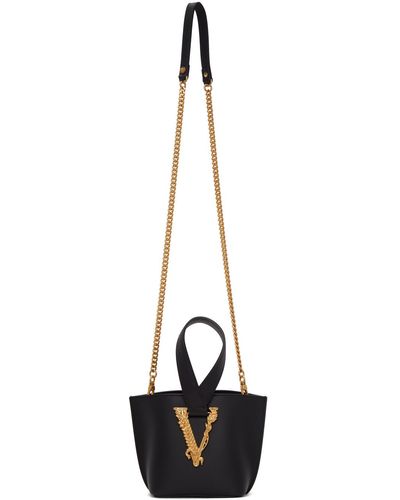Versace Virtus Logo Plaque Bucket Bag - Black