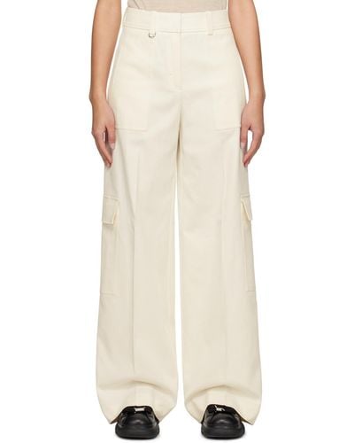 BOSS White Creased Trousers - Natural