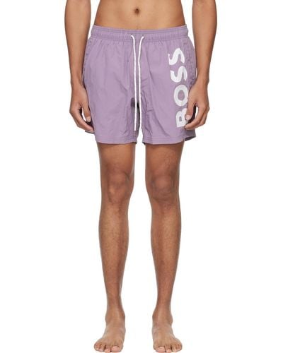 BOSS Purple Large Print Swim Shorts - Multicolour