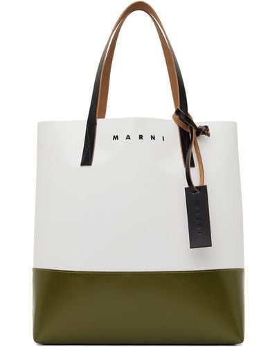 Marni Green & White Shopping Tote - Natural