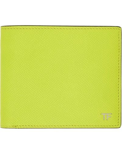 Tom Ford Green Small Grain Leather Bifold Wallet - Yellow