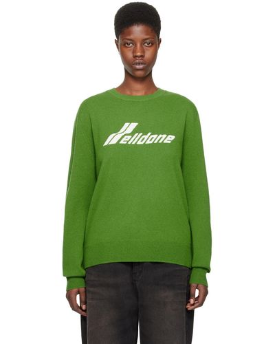 we11done Pull vert à logo en tricot jacquard