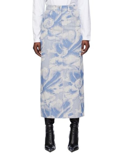 MSGM Blue Jacquard Denim Maxi Skirt