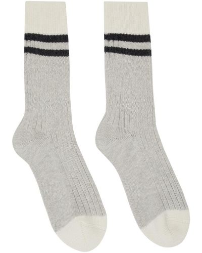 Brunello Cucinelli Gray & Off-white Cotton Socks
