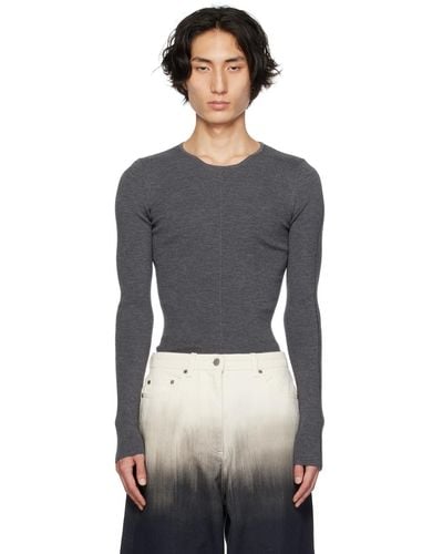 Peter Do Gray Ribbed Sweater - Black