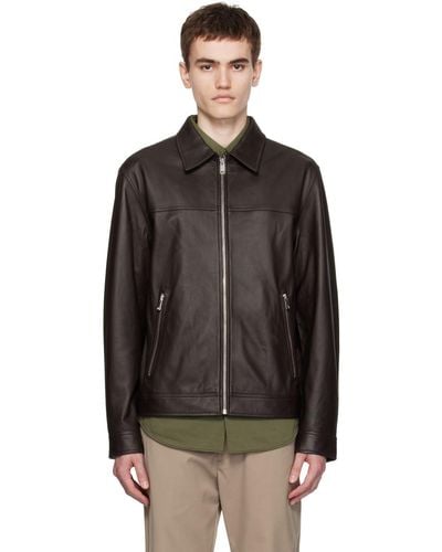Theory Brown Rhett Leather Jacket - Black